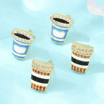 Латунные микро проложить серьги стержня кубического циркония, пить, с эмалью, без свинца и без кадмия, долговечный, стойки покрытие, реальный 18 k позолоченный