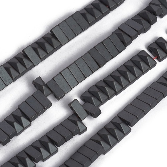 Non-magnetic Synthetic Hematite Multi-Strand Links, Two-Hole, Frosted, Pointed Rectangle