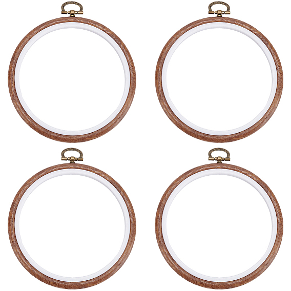 4шт. пластиковые пяльцы для вышивания крестиком, имитирующие дерево, с подвесным кольцом из сплава, аксессуары для швейных инструментов, круглые