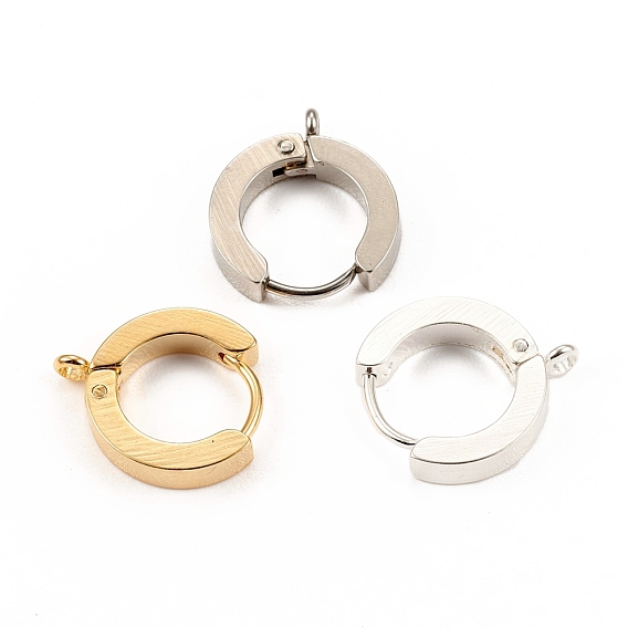 304 Stainless Steel Huggie Hoop Earrings Findings, with Vertical Loop, Ring