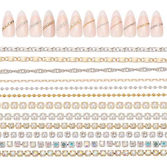 2 наборы 2 цепочки из сплава со стразами и пластиковой имитацией жемчуга, ногтей декоративные аксессуары