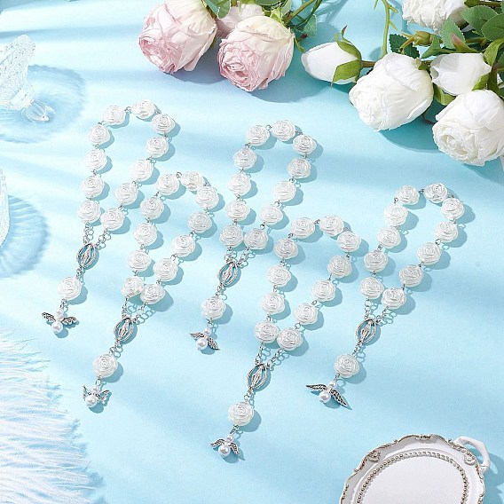 Браслеты с подвесками в виде ангела из сплава в тибетском стиле, АБС-пластик имитация жемчуга розы бусины браслеты для женщин, со святым овальным резным сплавом люстры Девы Марии компоненты ссылки