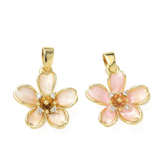 Латунные микро проложить кубического циркония подвески, с эмалью, цветок, реальный 18 k позолоченный