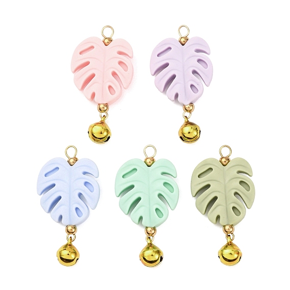 5 шт. подвески из пищевого экологически чистого силикона, с латунной колокол, талисманы листьев монстеры