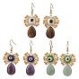 Natural Gemstone Dangle Earrings, with Glass Seed Beads and 304 Stainless Steel Earring Hooks, Teardrop with Evil Eye