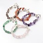 Trendy Natural Gemstone Beaded Bracelets, with Iron Beads, Alloy Heart Charms and Toggle Clasps, 200x6mm