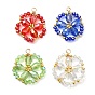 Cooper Wire Wrapped Electroplate Glass Pendants, Flower Charm, Faceted, Light Gold