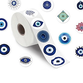 Cartoon Self-Adhesive Paper Cartoon Stickers Rolls, Round Dot Evil Eye Decals for Party, Decorative Presents