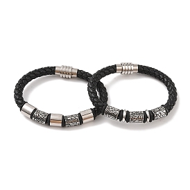 Braided Microfiber Leather Cord Bracelets, 304 Stainless Steel Column Bracelets for Men