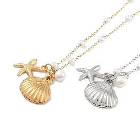 304 Stainless Steel with Shell Pearl Pendant Necklaces, Shell Shape and Starfish