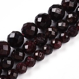 Гранат природный бисер нитей, круглый с гранями