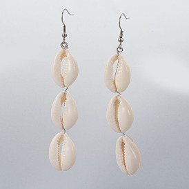 Cowrie Shell Dangle Earrings, with 304 Stainless Steel Earring Hooks