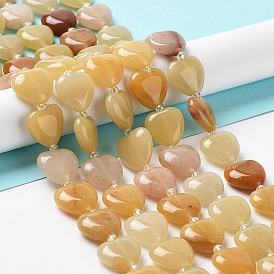Jaune naturel aventurine perles brins, avec des perles de rocaille, cœur