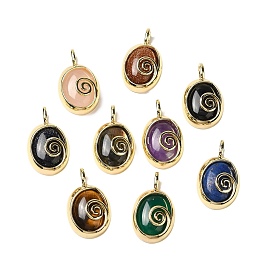 Gematone Oval Pendants, Ion Plating(IP) Golden Plated Brass Vortex Charms