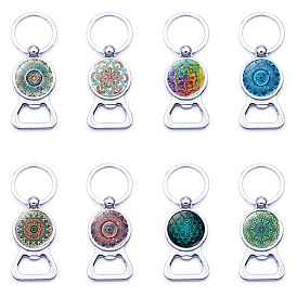 Mandala Flower Time Gem Bottle Opener Keychain Pendant Female Accessories Metal Key Ring Ornament