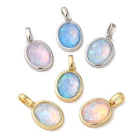 Rack Plating Brass with Synthetic Opal Pendants, Oval