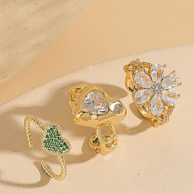 Minimalist Zircon Flower Heart Ring - Elegant and Unique Open Design Jewelry