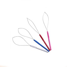Iron Hair Extension Loop Needle Threader, Plastic Handle Pulling Hook Tool, Bead Device Tool, for Hair or Feather Extensions