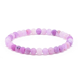 Natural Weathered Agate(Dyed) Round Beaded Stretch Bracelet, Gemstone Jewelry for Women