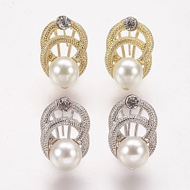 Сплав серьги горный хрусталь выводы, с петлей и акриловым жемчугом, кольцо