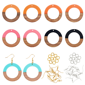 Olycraft DIY 2 Colors Dangle Earring Making Kits, 10Pcs Ring Resin & Walnut Wood Pendants, Brass Earring Hooks & 2 Styles Jump Rings