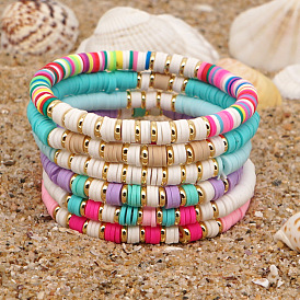 Bohemian Ethnic Style Stainless Steel Beaded Bracelet with Colorful Soft Ceramic Pieces