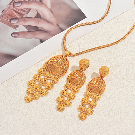 Комплекты из серег и ожерелий из винтажного сплава с длинными кисточками и полыми цветами для женщин