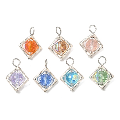 Сплав стекла подвески, ромб, с железной платиной петлей, граненый(32 граненый)