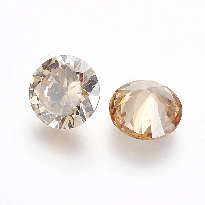 Electroplated Cubic Zirconia Pointed Back Cabochons, Flat Round, Faceted