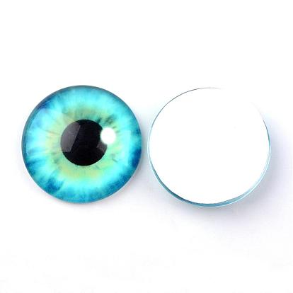 Glass Cabochons for DIY Projects, Half Round/Dome with Dragon Eye Pattern