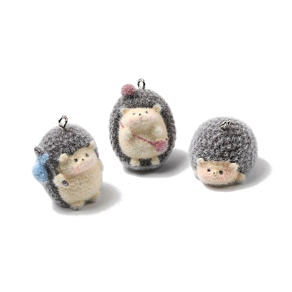 Непрозрачные подвески смолы, очаровашка в виде ежика, с платиновыми тоновыми железными петлями