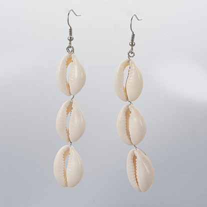 Cowrie Shell Dangle Earrings, with 304 Stainless Steel Earring Hooks