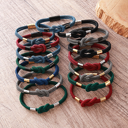 Braided Knot Nylon Cord Bracelets with 304 Stainless Steel Magnetic Clasps for Men