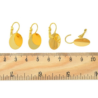 Brass Leverback Earring Findings, Long-Lasting Plated, Flat Round