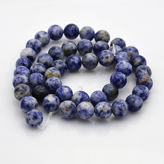 Натуральные синие пятна яшмы круглых нитей из бисера, 8 мм, отверстие : 1 мм, около 50 шт / нитка, 15.7 дюйм