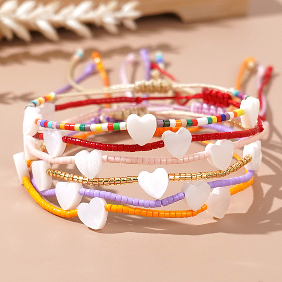 Браслеты из бисера и стеклянных бусин в стиле бохо, украшения из натуральных ракушек для женщин, сердце