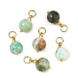 Pendentifs en jaspe vert naturel, breloques rondes avec 304 anneaux de jonction en acier inoxydable