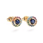 Brass Micro Pave Cubic Zirconia Stud Earrings, Flat Round, Golden