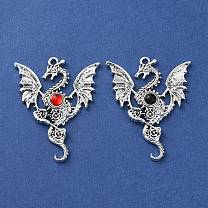 Tibetan Style Alloy Pendants, Dragon Charms with Resin, Antique Silver