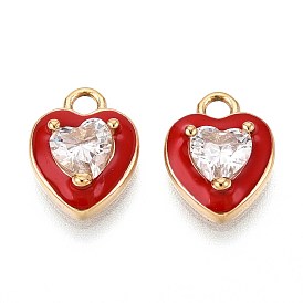 304 подвески из микро-паве из нержавеющей стали с фианитами, с эмалью, сердце, реальный 18 k позолоченный