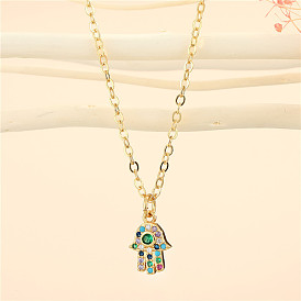 Fashionable Fatima Diamond Pendant Necklace for Women's Collarbone Chain