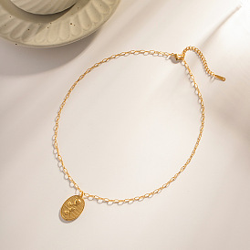 Trendy 18k gold-plated retro stainless steel oval rose pendant necklace does not fade necklace jewelry