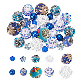 BENECREAT DIY Beads Jewelry Making Finding Kit, Including Handmade Indonesia Round& Plastic Pearl & Resin Rhinestone & Acrylic Flower & Lampwork Lantern & Glass Rondelle Beads