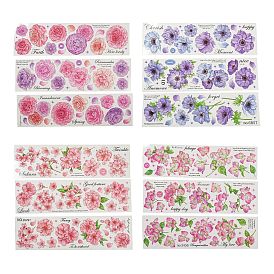 3Pcs 3 Styles Flower PET Waterproof Stickers Sets, Adhesive Decals for DIY Scrapbooking, Photo Album Decoration