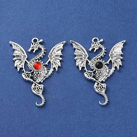 Tibetan Style Alloy Pendants, Dragon Charms with Resin, Antique Silver