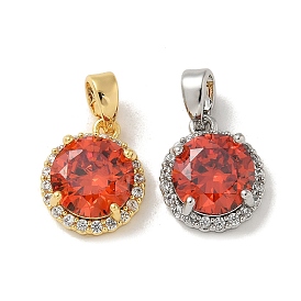 Подвески из латуни с микропаве из циркония, плоские круглые прелести