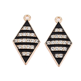 Alloy Enamel Pendants, with Crystal Rhinestone, Cadmium Free & Lead Free, Light Gold, Rhombus Charms