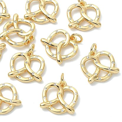 SHEGRACE Brass Micro Pave Cubic Zirconia Pendants, Pretzel Charms, Cadmium Free & Lead Free & Nickel Free