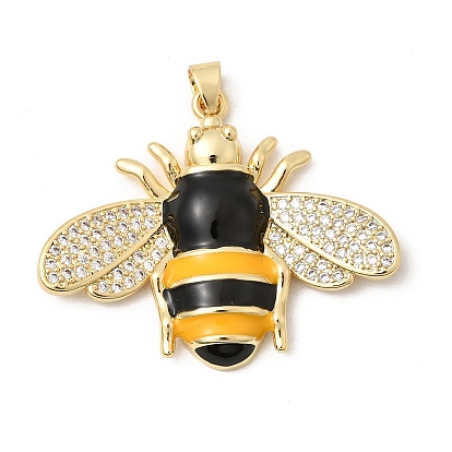 Латунные микропаве прозрачные подвески с фианитом, Подвески в виде пчел с черной и желтой эмалью., долговечный, стойки покрытие, без свинца и без кадмия