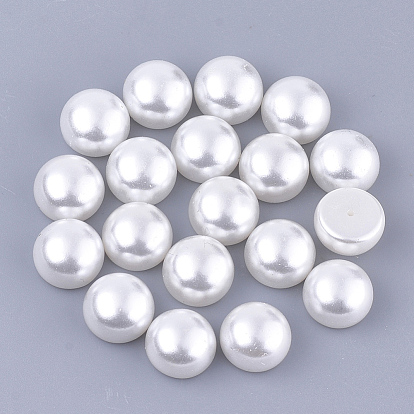 ABS Plastic Imitation Pearl Beads, Half Drilled, Dome/Half Round